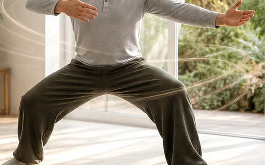 Qigong practitioner in a bright studio