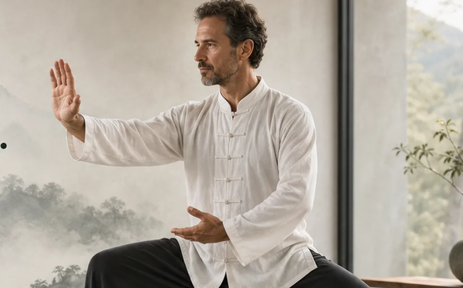 Tai Chi practitioner in a calm studio